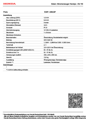 Электрический генератор 3000 Бензиновый двигатель Honda EU 10i
